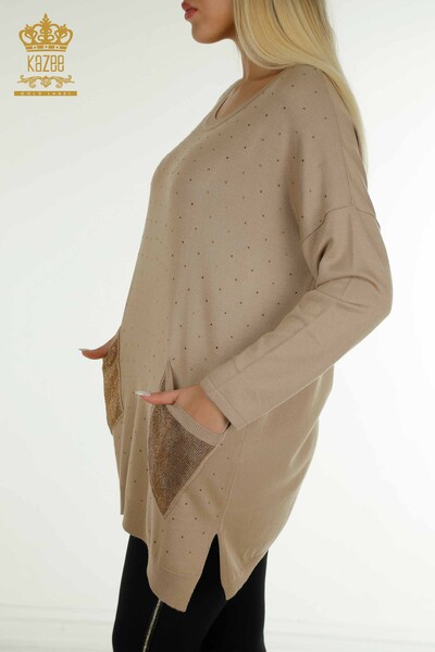 Pull en tricot à manches longues pour femmes en gros Beige - 30624 | KAZEE - Thumbnail