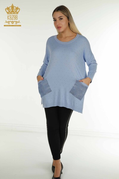 Pull en tricot à manches longues pour femmes en gros bleu - 30624 | KAZEE - Thumbnail
