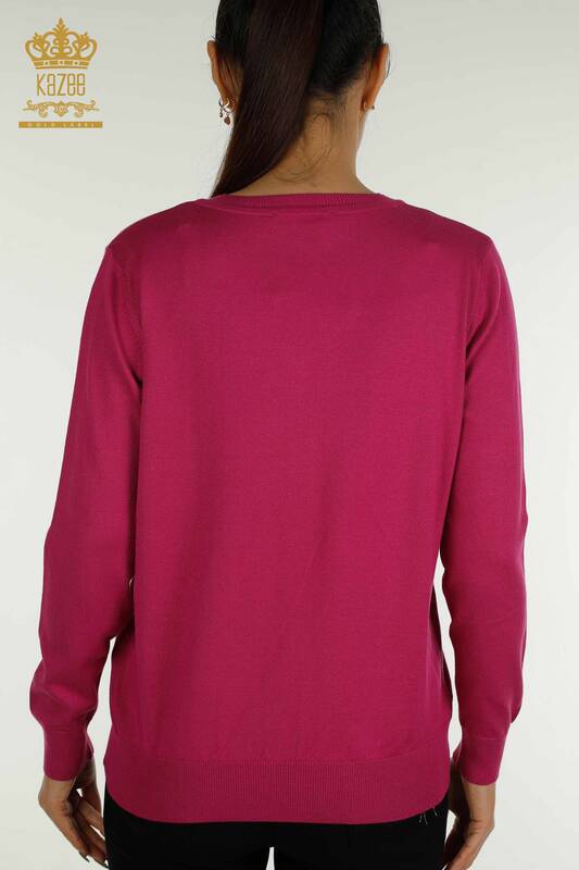 Pull en tricot pour femmes en gros à manches longues Fuchsia - 11071 | KAZEE