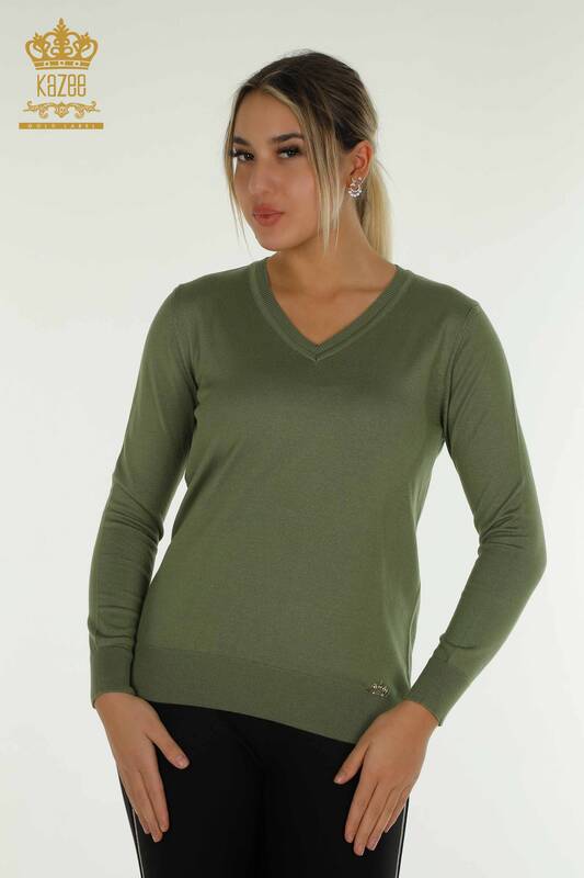 Vente en gros de tricots pour femmes pull à manches longues kaki - 11071 | KAZEE