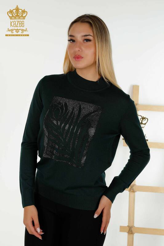 Pull en tricot pour femmes en gros Rose à motifs Nephti - 30448 | KAZEE