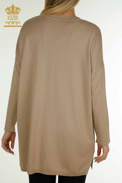 Vente en gros de tricots pour femmes pull pierre brodée beige - 30623 | KAZEE - Thumbnail