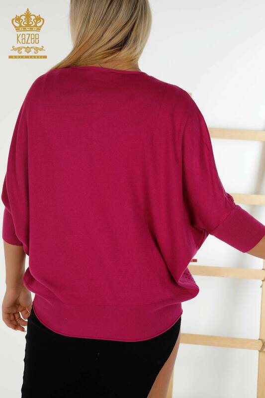 Vente en gros Pull en tricot pour femmes - Pierre brodée - Fuchsia - 16797 | KAZEE