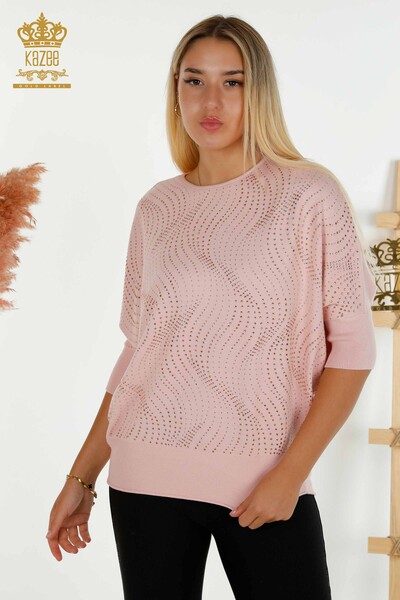 Vente en gros Pull en tricot pour femmes - Pierre brodée - Poudre - 16797 | KAZÉE - Thumbnail