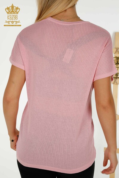 Pull en tricot pour femmes en gros pierre brodée rose - 30501 | KAZEE - Thumbnail