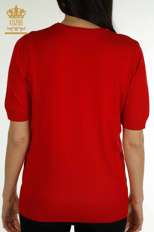 Pull en tricot pour femmes en gros pierre brodée rouge - 30460 | KAZEE