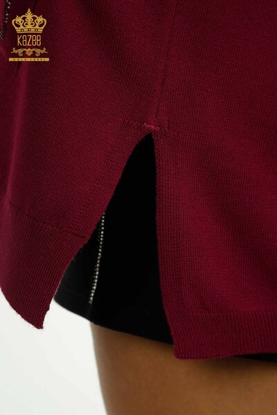 Pull en tricot pour femmes en gros pierre brodée lilas - 30601 | KAZEE - Thumbnail