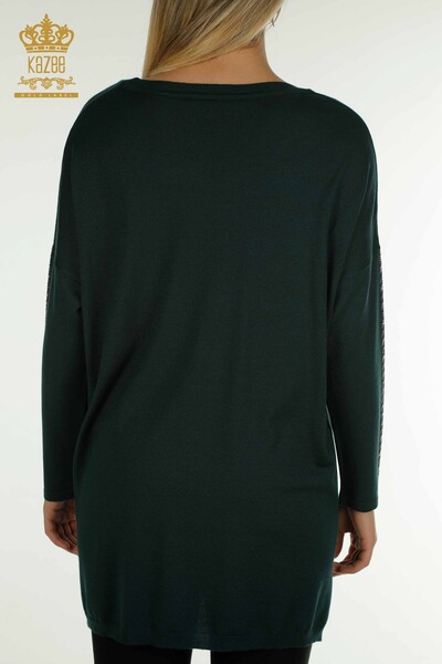 Pull en tricot pour femmes en gros avec détail de poche vert foncé - 30591 | KAZEE - Thumbnail