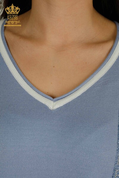 Pull en tricot pour femmes en gros rayé bleu - 30699 | KAZEE - Thumbnail (2)