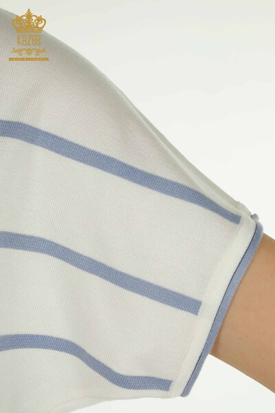 Pull en tricot pour femmes en gros rayé bleu - 30699 | KAZEE - Thumbnail