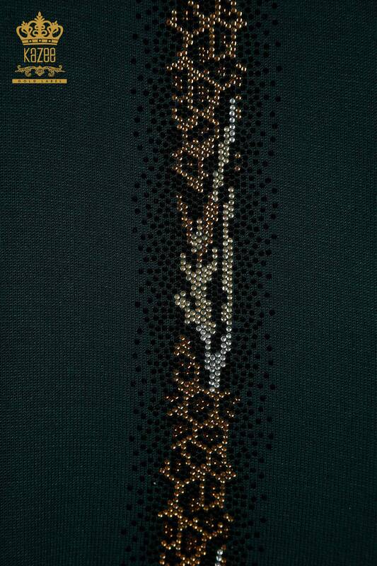 Pull en tricot pour femmes en gros à rayures pierre brodée Nefti - 30621 | KAZEE