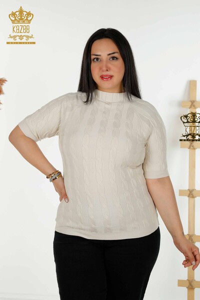Pull en tricot pour femmes en gros tissé beige - 30251 | KAZEE - 1