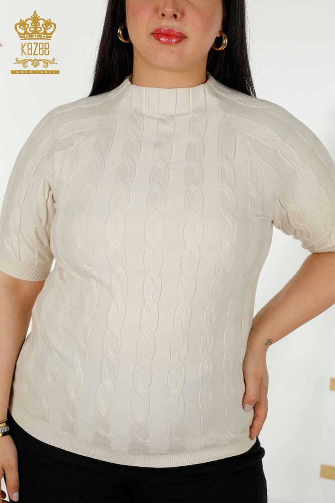 Pull en tricot pour femmes en gros tissé beige - 30251 | KAZEE - 2