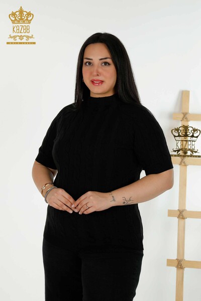 Pull en tricot pour femmes en gros tissé noir - 30251 | KAZEE 