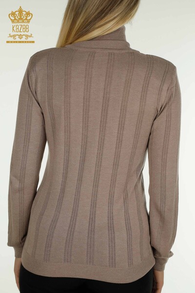 Pull en tricot pour femmes en gros avec trou détail vison - 30781 | KAZEE - Thumbnail