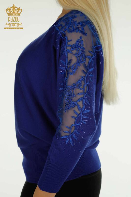 Pull en tricot pour femmes en gros avec détail en tulle Saks - 15699 | KAZEE