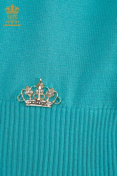 Vente en gros Pull tricot pour femmes - Col montant - Basique - Turquoise - 16663 | KAZÉE - Thumbnail