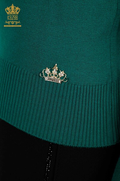 Vente en gros Pull en tricot pour femmes - Col montant - Basique - Vert - 16663 | KAZÉE - Thumbnail