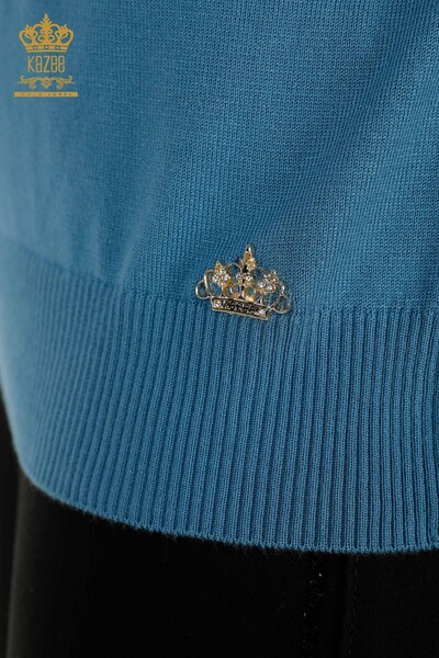 Vente en gros Pull en tricot pour femmes - Col montant - Basique - Indigo - 16663 | KAZÉE - Thumbnail