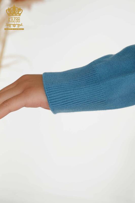Vente en gros Pull en tricot pour femmes - Col montant - Basique - Indigo - 16663 | KAZÉE