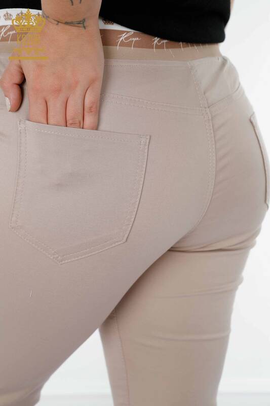 Grossiste Pantalon Femme Beige Taille Élastique - 3530 | KAZEE