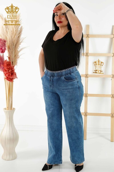 Grossiste Pantalon Femme Avec Taille Élastique Bleu - 3694 | KAZEE - Thumbnail