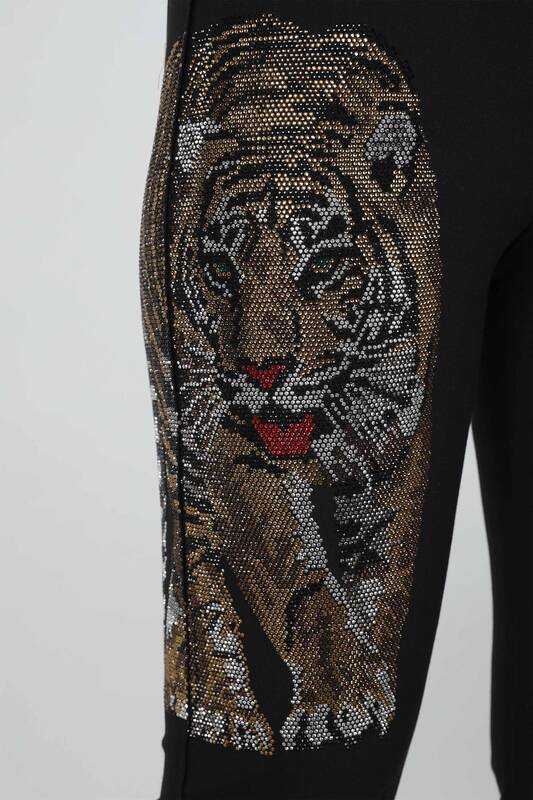 Vente en gros de pantalons brodés de pierres à motif de tigre pour femmes - 3388 | KAZEE