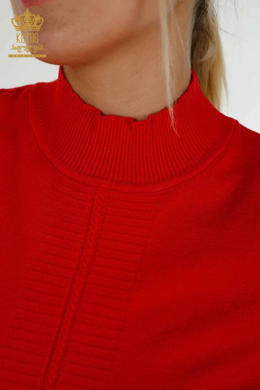 Vente en gros de tricots pour femmes pull basique à manches courtes rouge - 30334 | KAZÉE