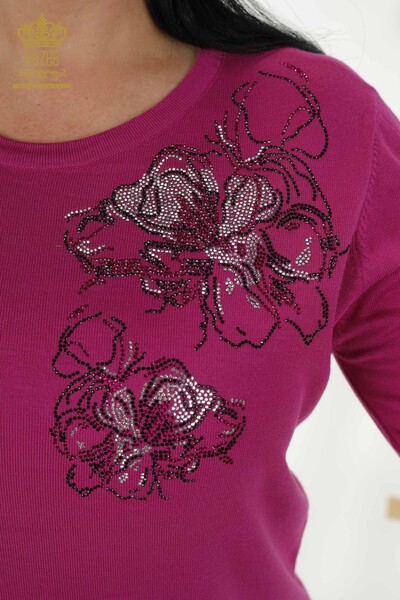 Grossiste Pull Femme - Floral Motif - Fuchsia - 30152 | KAZEE - Thumbnail