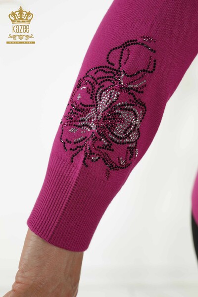 Grossiste Pull Femme - Floral Motif - Fuchsia - 30152 | KAZEE - Thumbnail