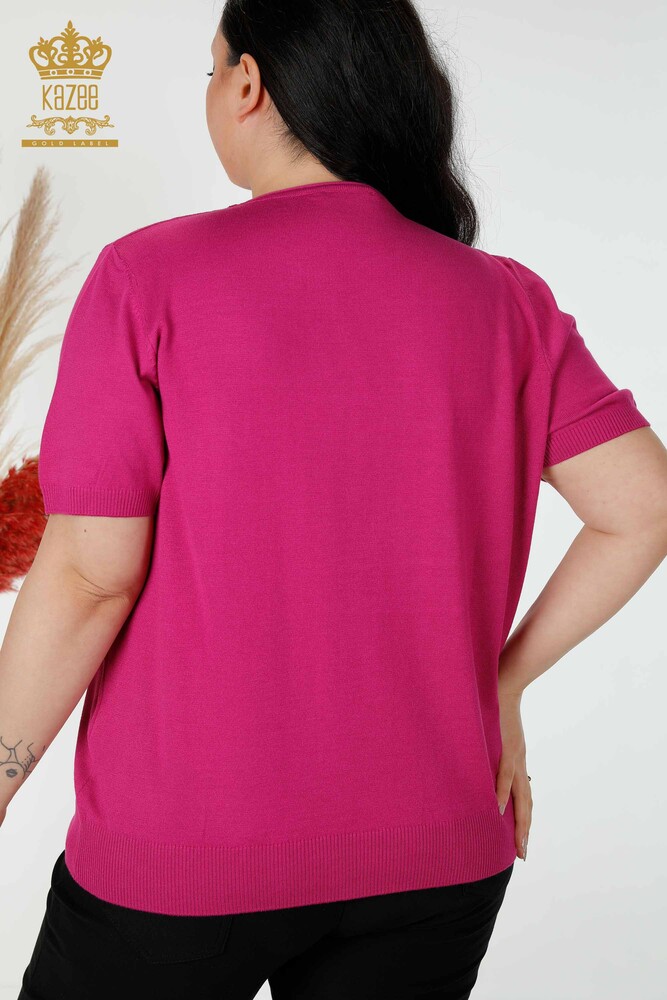 Grossiste Pull en Maille pour Femme Motif Floral Brodé Pierre Fuchsia - 16907 | KAZEE - 6