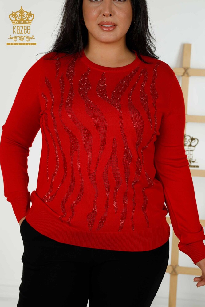 Grossiste Pull Femme - Pierre Brodée - Rouge - 16728 | KAZEE - 2