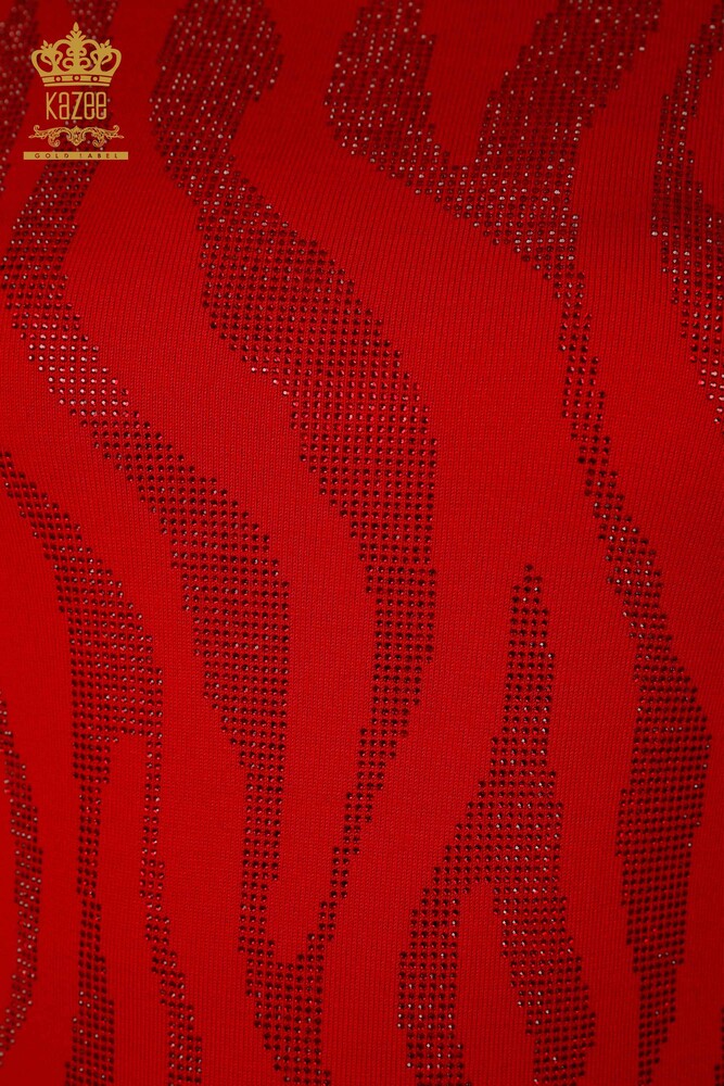 Grossiste Pull Femme - Pierre Brodée - Rouge - 16728 | KAZEE - 3