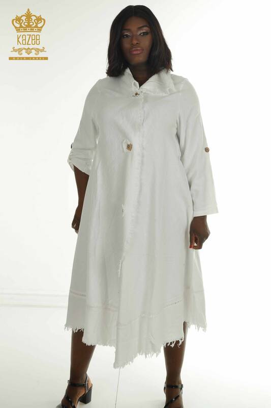 Robe En Gros Pour Femmes Bouton Détaillé Blanc - 2402-211606 | S&M