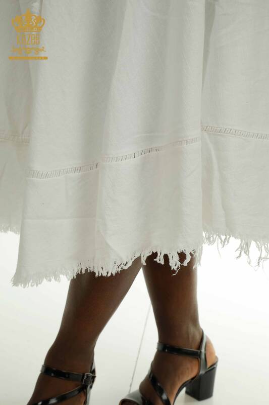 Robe En Gros Pour Femmes Bouton Détaillé Blanc - 2402-211606 | S&M