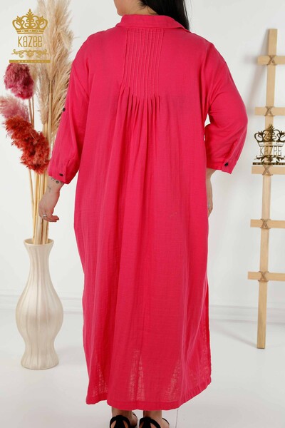 Grossiste Robe Femme - Bouton Détaillé - Fuchsia - 20405 | KAZEE - Thumbnail