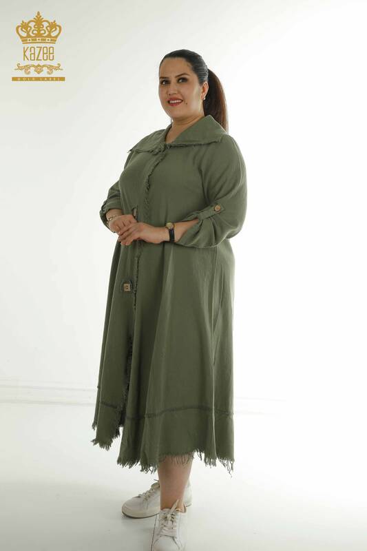 Robe en Gros pour Femmes Bouton Détaillé Kaki - 2402-211606 | S&M