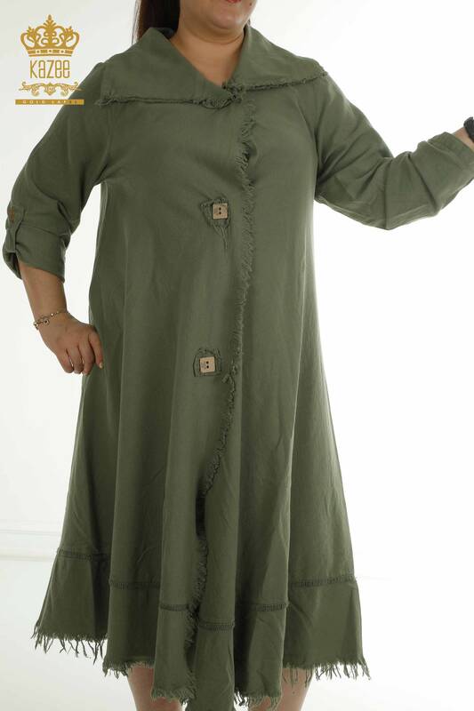 Robe en Gros pour Femmes Bouton Détaillé Kaki - 2402-211606 | S&M