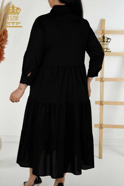 Grossiste Robe Femme - Bouton Détaillé - Noir - 20261 | KAZEE - Thumbnail