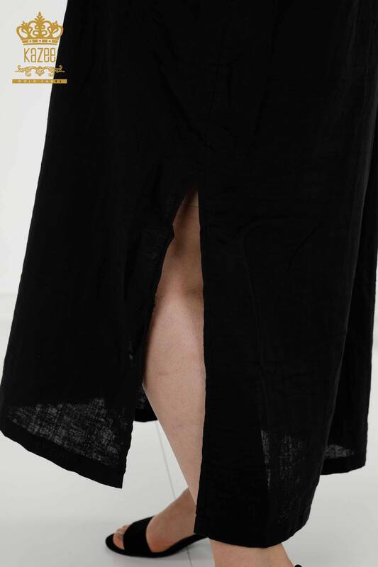 Grossiste Robe Femme - Bouton Détaillé - Noir - 20405 | KAZEE