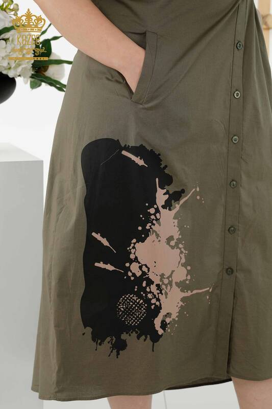 Grossiste Robe Chemise Femme - Deux Couleurs - Kaki Beige - 20378 | KAZEE