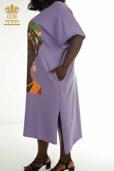 Robe en gros pour femmes perlée lilas - 2402-231001 | S&M - Thumbnail