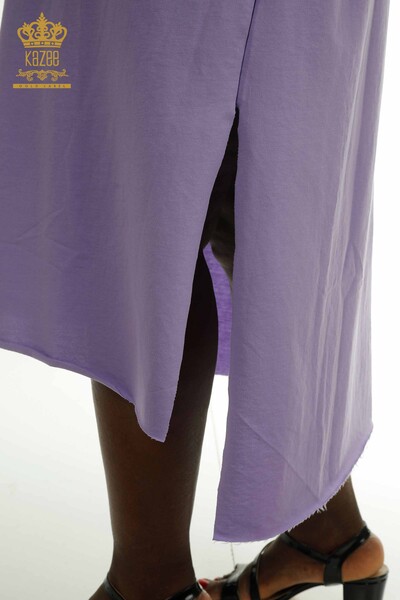 Robe en gros pour femmes perlée lilas - 2402-231001 | S&M - Thumbnail