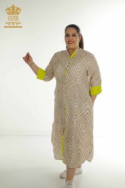 Robe en gros pour femmes avec poche détaillée beige - 2402-211647 | S&M - Thumbnail