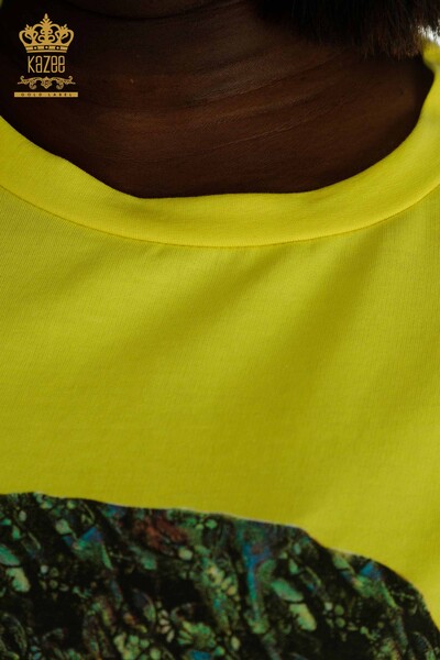 Robe jaune en gros pour femmes avec détail de poche - 2402-231039 | S&M - Thumbnail