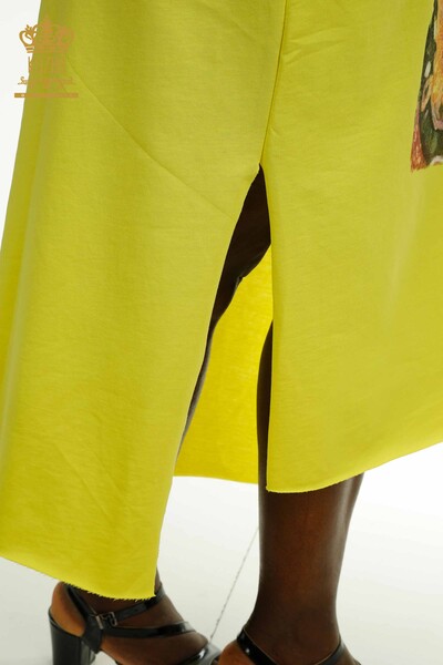 Robe jaune en gros pour femmes avec détail de poche - 2402-231039 | S&M - Thumbnail