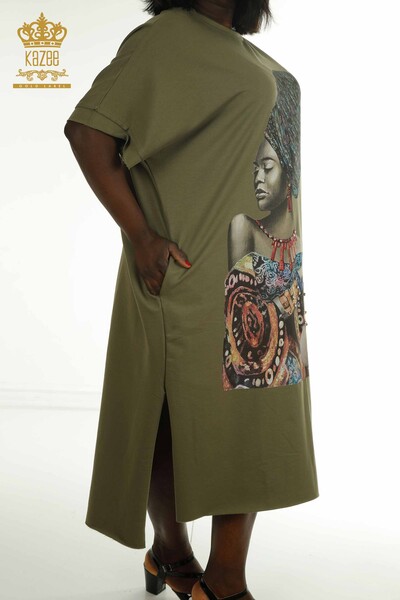 Robe en gros pour femmes avec poche détaillée kaki - 2402-231039 | S&M - Thumbnail