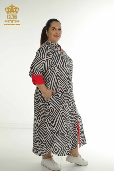 Robe noire en gros pour femmes avec détail de poche - 2402-211647 | S&M - Thumbnail