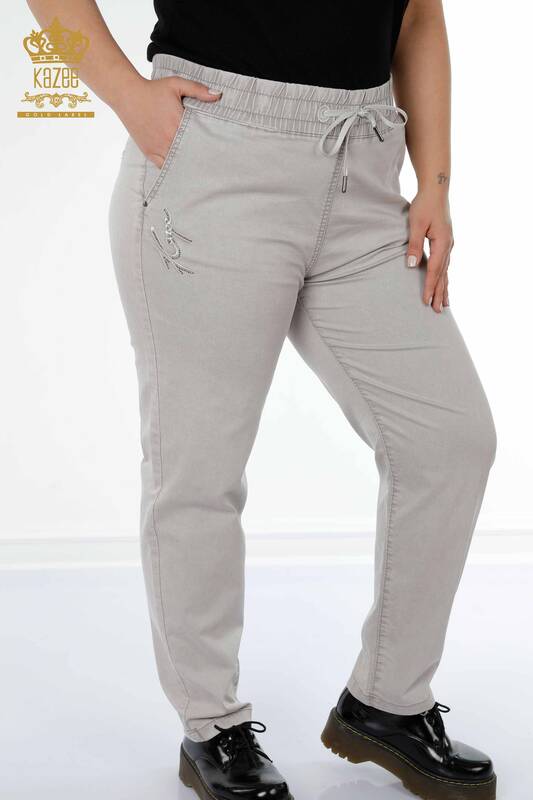 Vente en gros de Pantalons à Taille Élastique pour Femmes Kazee Lettrage Gris Clair - 3502 | KAZEE