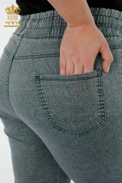 Grossiste Pantalon Taille Élastique Femme Avec Poche Kaki - 3501 | KAZEE - Thumbnail